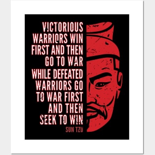 Red Distressed Sun Tzu with Inspirational Quote: Victorious and Defeated Warriors Posters and Art